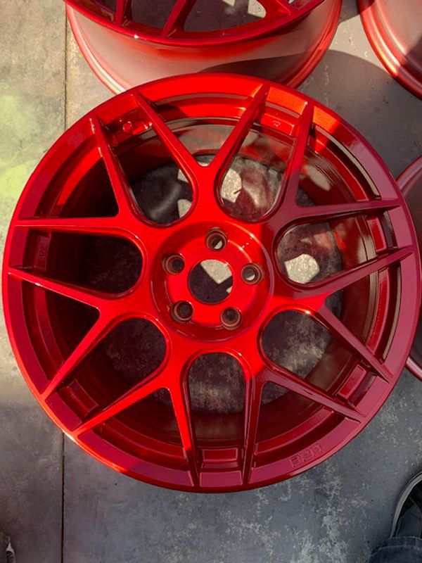 Mercedes Benz alloy wheel resprayed candy apple red by Wheels R Us Newcatsle